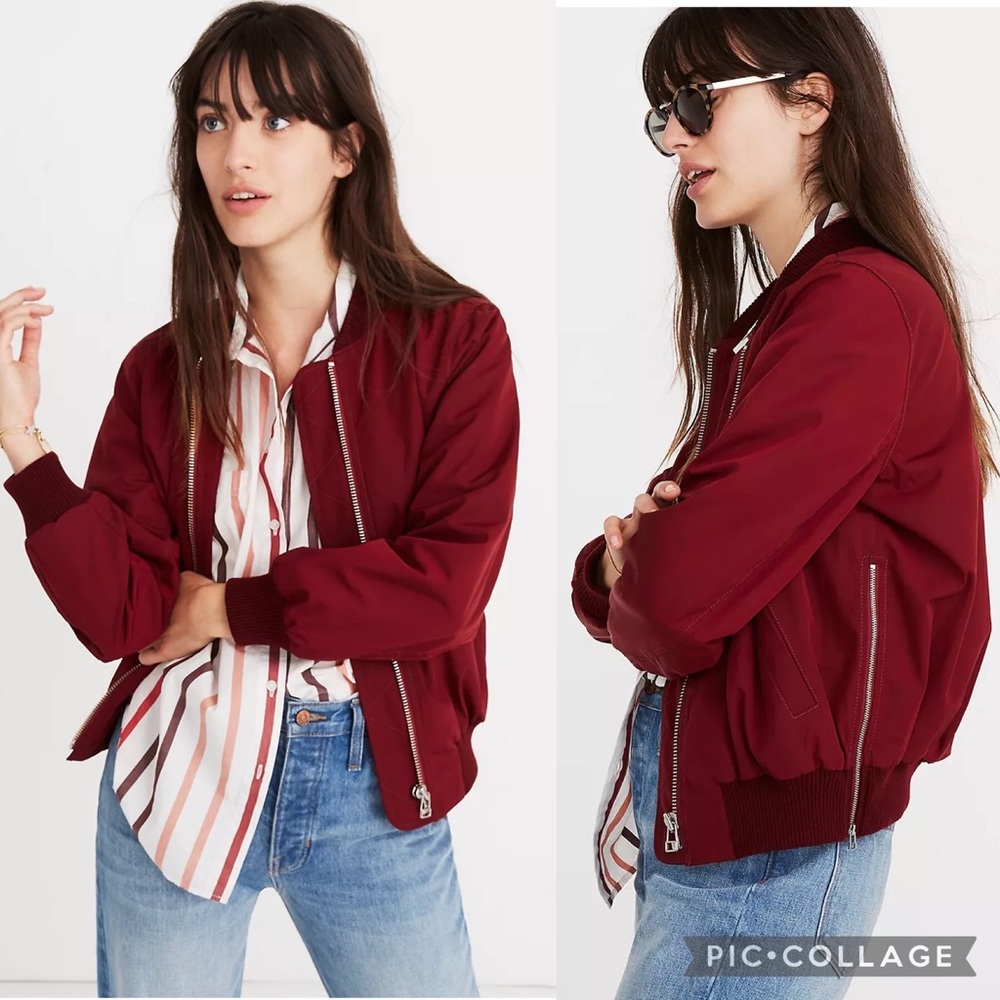 Madewell Side Zip Bomber XS Burgundy Red